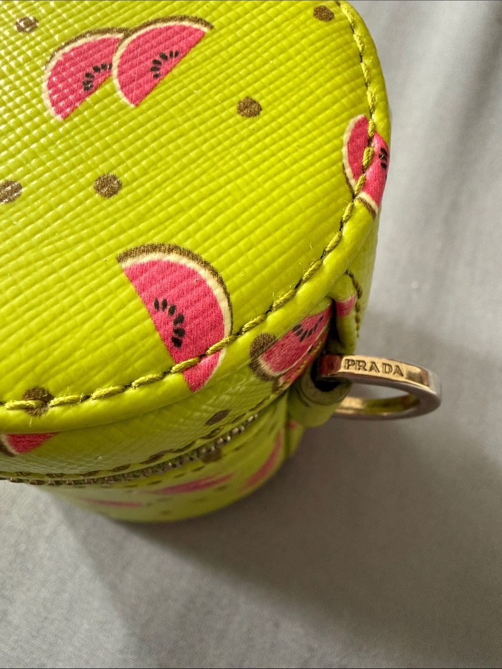 Prada Lime Green and Pink Watermelon Print Leather Pouch - Picture 3 of 14